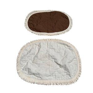 2 VTG Quilted Oval Placemat Reversible Ivory Brown Ruffled Country Table Top
